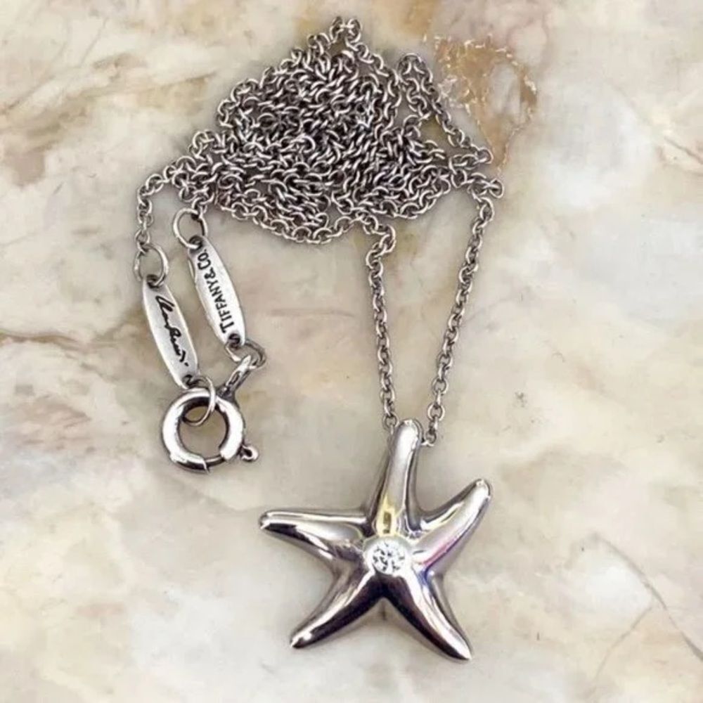 Tiffany & Co. Elsa Peretti Starfish Diamond Sterling Silver Necklace